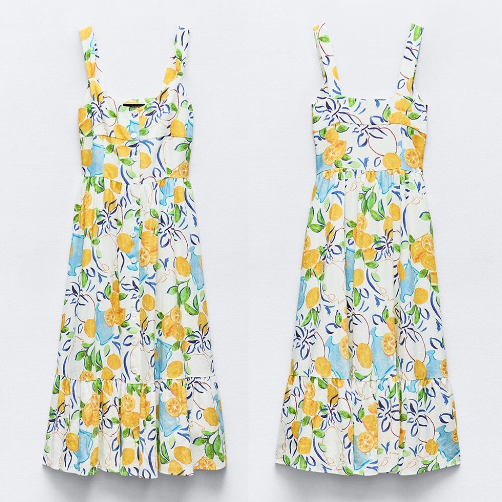 NEW ZARA linen blend printed dress 3611 dress size L - Picture 3 of 3